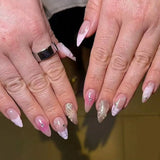 Popxstar 24pcs White Flower Fake Nail Tips Ins Yellow Pink Blush False Nails Wearable Full Cover European Almond Shaped Press on Nails