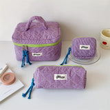 popxstar 3pcs/Set Plaid Cosmetic Bag Set Simple Style Large Capacity Portable Cosmetic Tools Storage Bag for Home Bathroom Toiletry Bag