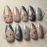Popxstar 24pcs Romantic Y2k Star Press On Nails Gradient Blue French Style Gold Moon Designs Fake Nail Sweet Almond False Nails For Women