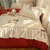 3/4Pcs Bedding Set Korean Princess Polka Dot Bedding Cute Bow Bed Linen 2 Bedroom Cotton Bed Linen With Ruffles Couple Quilt