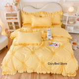 Popxstar Korean Princess Duvet Cover Set Simple Solid Color Bedding Set Lace Ruffles Bed Skirt Sheets Gilr Quilt Cover Full Queen Size