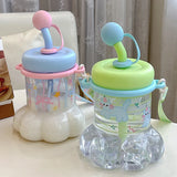 1L Cute Plastic Straw Water Bottle For Girls Creative Cat Claws Large Capacity Tabletop Sippy Cup  Portable Student Drinking Cup