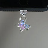 Popxstar Mobile Phone Dust Plug Pendant New Butterfly With Artificial Pearls And Diamonds Accessory Decoration For IPhone Type-c Port