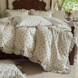 Popxstar  100% Cotton Pastoral Floral Print Ruffles Bow Princess Bedding Set Queen King Duvet Cover Set Bed Sheet/Fitted Sheet Pillowcases