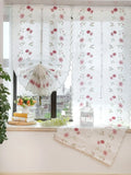 Popxstar Red flower Half-Curtain Mini for Bedroom Kitchen Door Drape Cafe Window Panel Sheer Tulle Curtain 1 Pcs