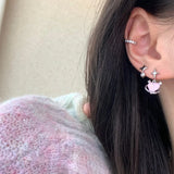 Popxstar 6pcs/set Women Silver Color Y2K Pink Crystal Heart Stud Earring Korean Trendy Punk Sweet Cool Bow Star Earring Aesthetic Jewelry