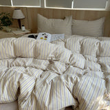 Popxstar  Ins Nordic Bedding Set Striped Pure Cotton Duvet Cover Set Skin-Friendly Single Twin Full Queen Size Flat & Fitted Sheets Set