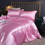 Popxstar High-end Blending Natural Mulberry Silk Bedding Set Luxury Satin Silky Queen Size Duvet Cover Set with Sheets King Size Bed Set
