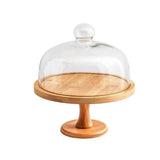 Bread Stand Glass Cover Wooden Cake Stand Vintage Household High Foot Cake Plate Transparent with Lid Butter Box Snacks Storage