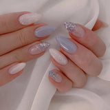 Popxstar 24pcs Simple Almond False Nails Sets Blush Design Press on Nails Art Datachable Short Oval Fake Nail with Jelly Glue Manicure