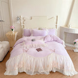 Popxstar  Butterfly Embroidery Lace Ruffles Princess Bedding Set Warm Velvet Duvet Cover Bed Sheet/Bed Skirt/Fitted Sheet Pillowcases 4Pcs