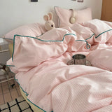 Cotton Double Gauze Bedding Sets Striped Grinkled Muslin Duvet Cover Bed Flat Sheet Pillowcases Bed Linens Students Bedroom