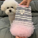 Cute Stripe Puppy Tutu Skirt Airy Mesh Ruffle Hem Sleeveless Dress For XS-XL Tiny Dogs Daily Photo Party Costume