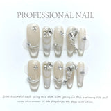 Popxstar 10Pcs Set Blue Handmade Press On Nails Snowflakes Ballet with Rhinestones False Nails Decoration Manicure Fake Nails Tips Art