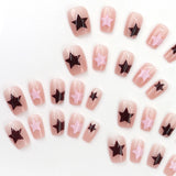 Popxstar  Y2K Fake Nails with Five-pointed Star Printed Press on Nail Short Square Wearable False Nails for Women Spicy Girls DIY Manicure