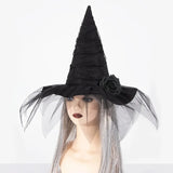 New Halloween Baroque Witch Hat Mesh Simulation Flower Dress up Accessories Gothic Queen Cosplay Witch Hat