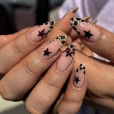 Popxstar  3D Bowknot Pearl Wearable Nail Art Fashion Leopard French Nude Almond Fake Nails Detachable Finished False Nails Press on Nails