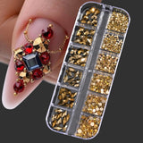 Popxstar 12 Grids Green Blue Mixed Sizes Nail Art Rhinestones Crystal Flatback Nail Charm Gem Stones Non Hotfix Glitter Manicure Diamond
