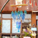 Popxstar  Blue glass sea wind chimes, outdoor glass wind chimes, handcrafted fish wind chimes, large glass wind chimes, beach parties, wed