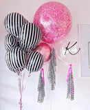 Popxstar 10pcs Black and White Striped Aluminum Film Balloons for Birthday Parties, Weddings, Singles Parties, Decorations
