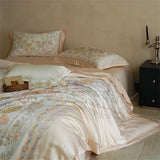 Luxury 100% Mulberry Silk Bedding Set 4pcs Foral Print Duvet Cover Bed Sheet Pillowcase Queen King Size Fitted Sheet Bed Linen