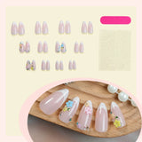 Popxstar  24Pcs White French Tips Fake Nails Nude Pink Almond Press On Nails Charms 3D Flower Designs Sweet Girls Full Cover False Nails
