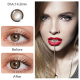 Popxstar 1 Pair 14mm Colored Contact Lenses For Eyes Fashion Natural Brown Lenses Small Beautiful Pupil with Myopia Degree Yearly Use