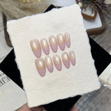 Popxstar 10Pcs Pink Almond Handmade Press on Nails Bow Fake Nails with Rhinestone Decoration Wearable Stick-on Nails False Nail 네일팁