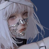 Popxstar   Hip Hop Mask Irregular Steel Cosplay Mechanical Face Wear Metal Alien Fluid Ornament Cool Street Jewelry Gift