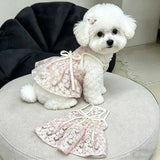 Pet Daily Street Walking Floral Sling Dress Soft Thin Cherry Blossom Ruffle Hem Cool Summer Mini Skirt