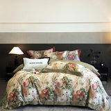 Popxstar  1000TC Egyptian Cotton Vintage Oil Painting Style Flowers Print Bedding Set Duvet Cover Flat/Fitted Bed Sheet Pillowcase 4Pcs
