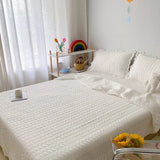 Popxstar Korean Ruffles Quilted Summer Comforter Set or Single Quilt High Quality Princess Pleated Quilts Soft Skin-friendly Thin Blanket