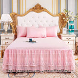 Popxstar shabby chic Pink Bed Skirt Non-slip Mattress Cover 3 Layers Bed Skirt Cover Princess Lace Ruffled Bed Skirt Bedsheet Kids Girls Bedspread