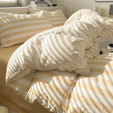 4 Pieces Striped Duvet Cover Set, 100% Washed Cotton Ins Style Bedding Set, Soft Skin Friendly Quilt Cover Bed Sheet Pillowcase