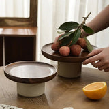 Popxstar  Japanese Cake Fruit Tray Wood Egg Tray Dessert Storages Shelf Ceramic Tall Footed Snack Decorative Tray Kitchen Accessories
