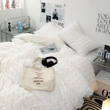 popxstar INS Girl Blue Bedding Sets Solid Color Seersucker Ruffles Lace  Kawaii Soft Sheet Woman Duvet Cover Pillow Covers Quilt Cover