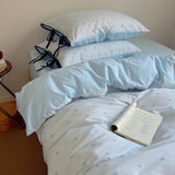 New Cherry Print 100% Cotton Bedding Set Soft Washed Skin-friendly Queen Duvet Cover Set with Bed Sheets Quilt Cover Pillowcases