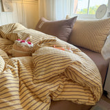 4Pcs Bedding Set Simple, Comfortable, And Retro Plaid Bed Sheets With Pillowcase Cotton Duvet Cover Set Single Bed Linen