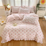 Popxstar  Pink Color Duvet Cover with Ruffles 100%Cotton Flower Printed housse de couette for Girls Pure Cotton Bed Cover King
