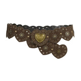 Popxstar Brown Pinned Belt Y2k Accessories Decorated with White Love Hearts Bohemian Style Retro PU Leather Waist Belt for Girls