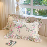 Popxstar  2pcs Flower Prints Ruffles 100% Cotton Pillowcases 48x74cm Sizes Cushion Cover for Bed Floral Style Adults Kids Pillowslip