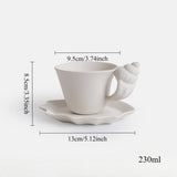 Popxstar  Home French Conch Mug Coffee Shop Matte Ceramic Coffee Cups Retro Relief Shell with Cup Plate Set Mate Pair Cup Gift Tea Cup