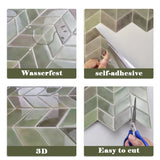 10 Sheets 3D green Self-Adhesive Wall Stickers Kitchen Backsplash Tiles Peel and Stick for Home Wall DIY (30 x 30cm)