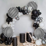 Popxstar 10pcs Black and White Striped Aluminum Film Balloons for Birthday Parties, Weddings, Singles Parties, Decorations