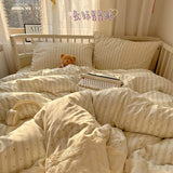 popxstar Striped Princess Bedding Set INS Nordic Girls Soft Washed Cotton Bed Flat Sheet Twin Queen Size Duvet Set Pillowcase Bed Linens