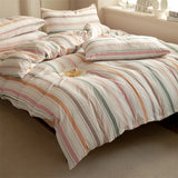 Popxstar  Striped Duvet Cover Set Queen 100% Washed Cotton Bedding Set, Luxury Soft Pink Vertical Ticking Stripes Comforter Cover, (3pcs)