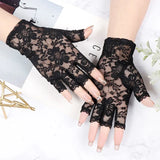 Popxstar Black Fingerless Sexy Lace Gloves Women Sun Protection Gloves Women Driving Mittens For Bride Ladies Half Finger Fishnet Gloves