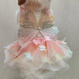 Rainbow Butterfly Wing Pet Tutu Dress Lace‑Trimmed Sleeveless Outfit For Small Dogs Cats Summer Wear