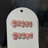 Popxstar 10Pcs Short Handmade Press on Nails Pink Peach Fake Nails Wearable Stick-on Nails Full Cover False Nail Накладные Ногти 수제네일