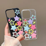 Bling 3D Dopamine Stars Phone Case For IPhone 17 Air 16 15 14 Plus 13 12 11 Pro Max Glitter Multicolor Transparent Cover Cases